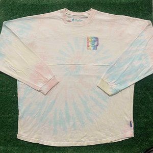 Walt Disney World Spirit Jersey T-Shirt XL Pastel Tie Dye Glitter Long Sleeve